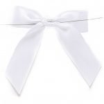 WHITE Satin Pre-tied Bow, 3" Bow, 4" Twist Tie, 7/8" Ribbon - Pack of 50 Bows - Image 2