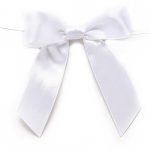 WHITE Satin Pre-tied Bow, 3" Bow, 4" Twist Tie, 7/8" Ribbon - Pack of 50 Bows
