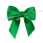 GREEN Double Loop Satin Pre-tied Bow