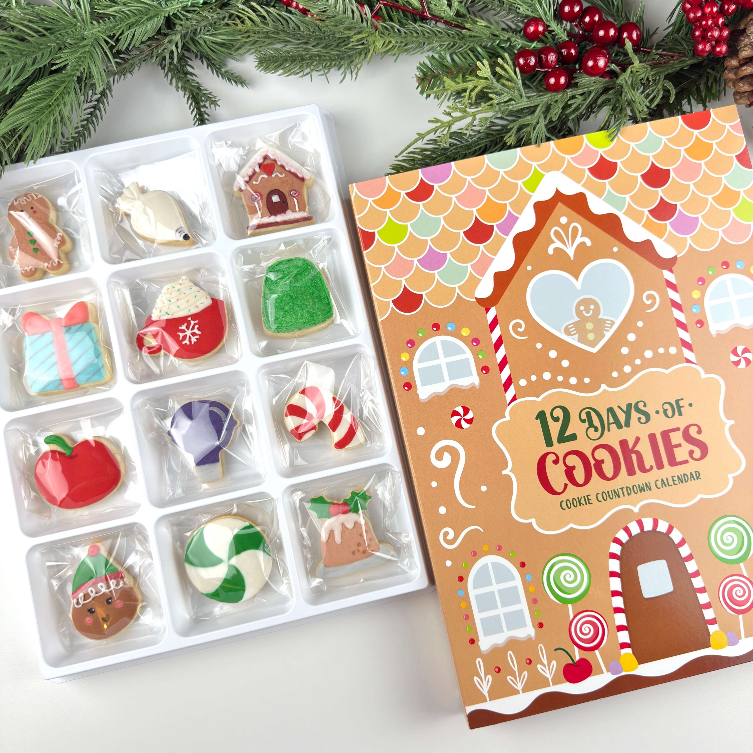 Gingerbread House Cookie Advent Calendar with Christmas Cookies
