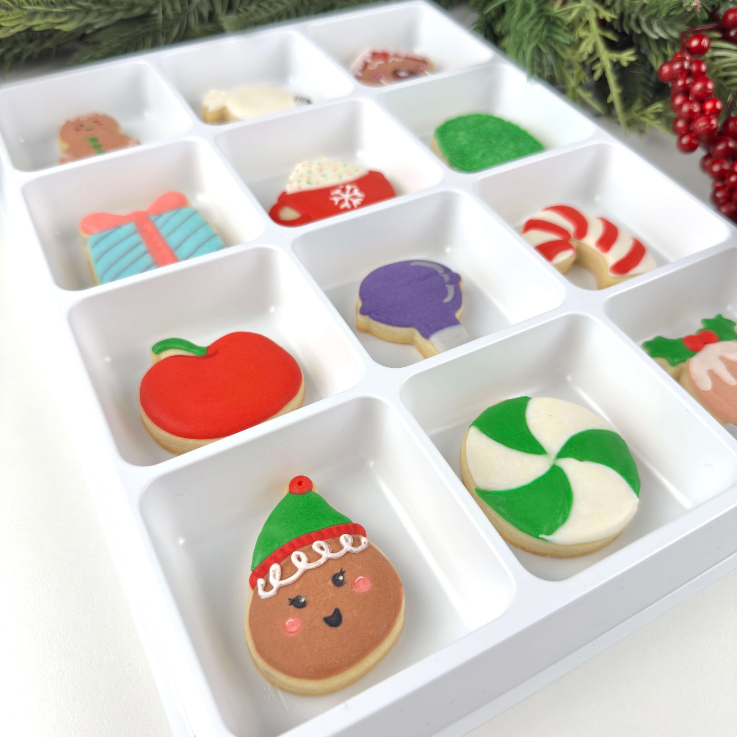 Christmas Mini Cookies in Cookie Advent Calendar White Tray