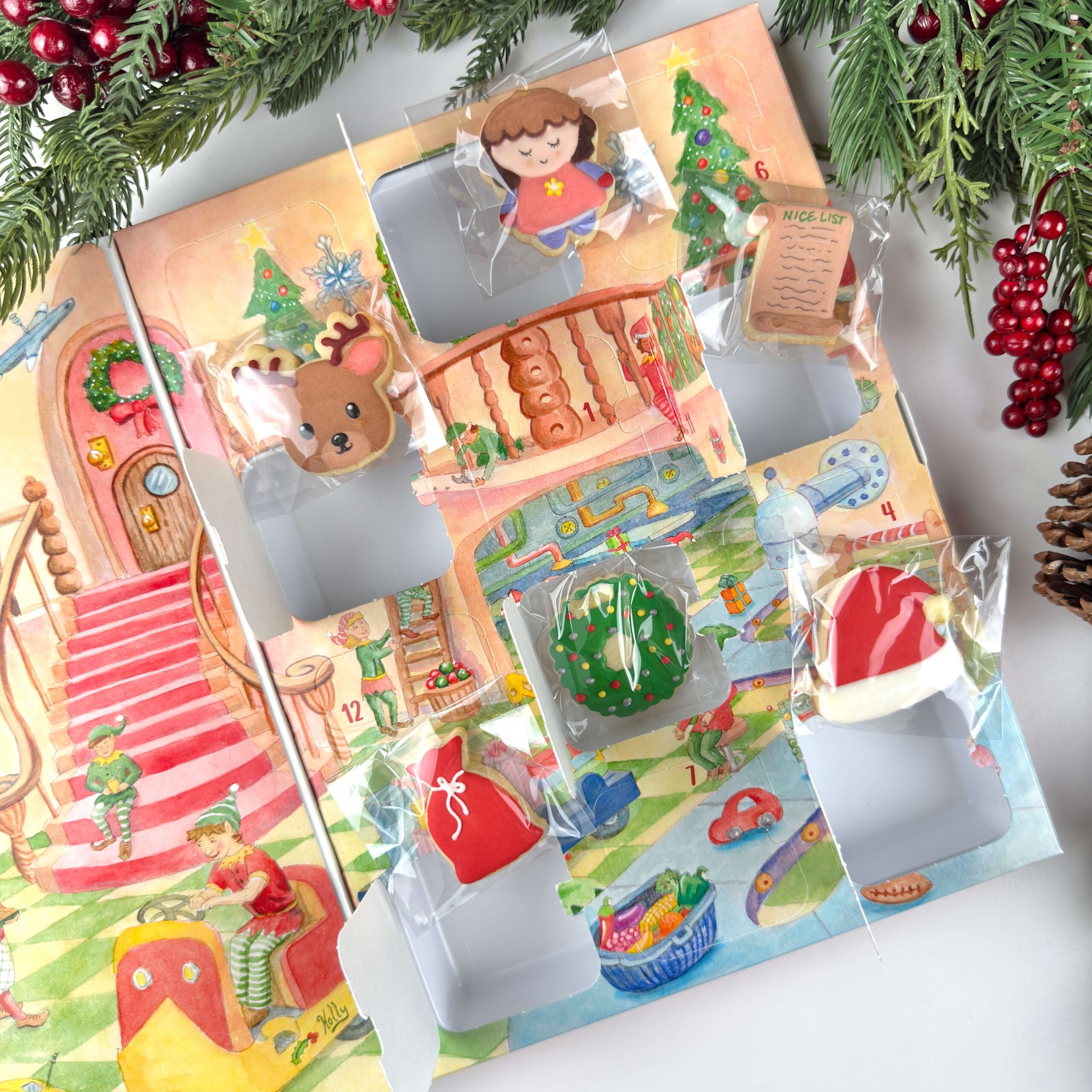 Santa's Workshop Cookie Advent Calendar Filled with Christmas Cookies