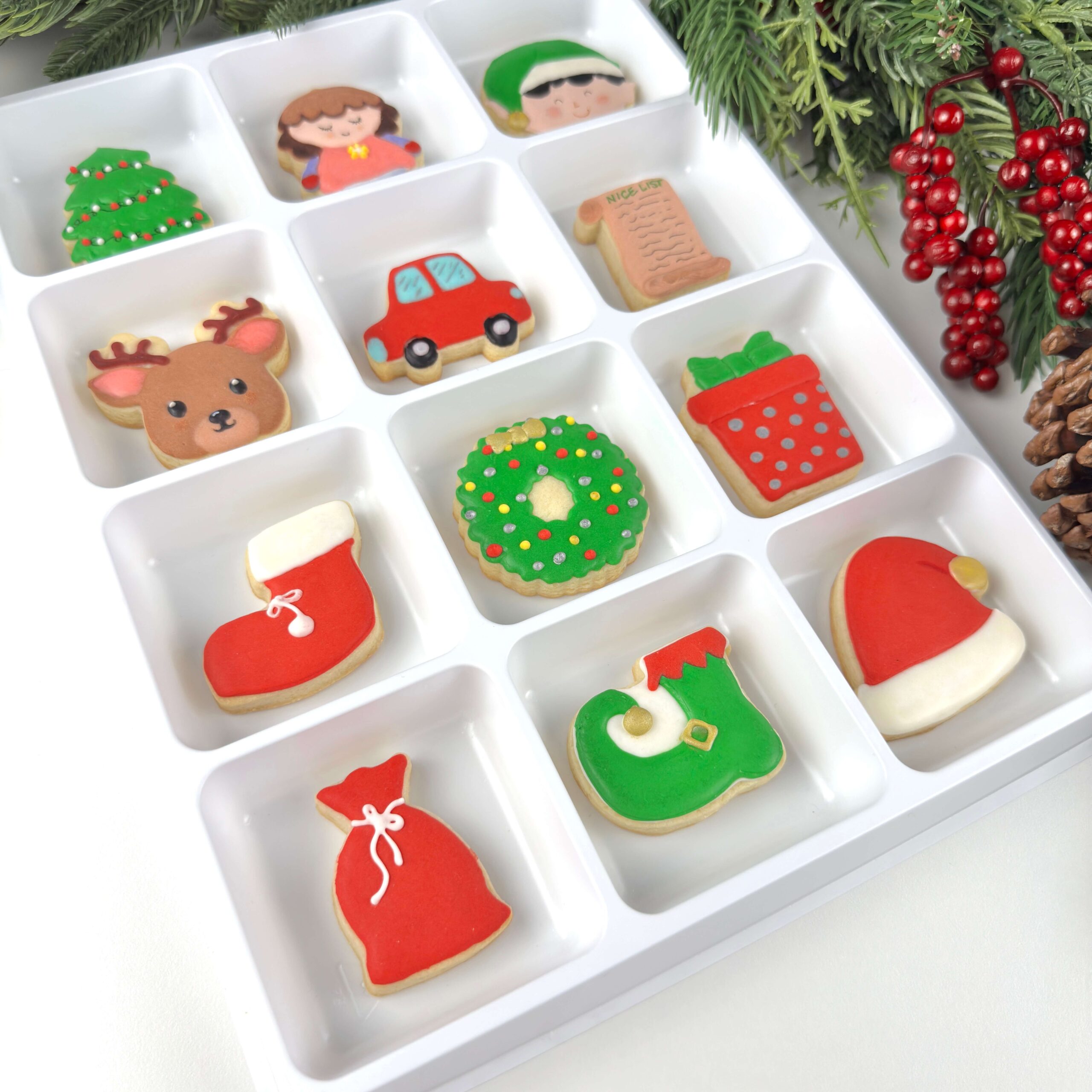 Christmas Sugar Cookies in White Food-Safe Tray