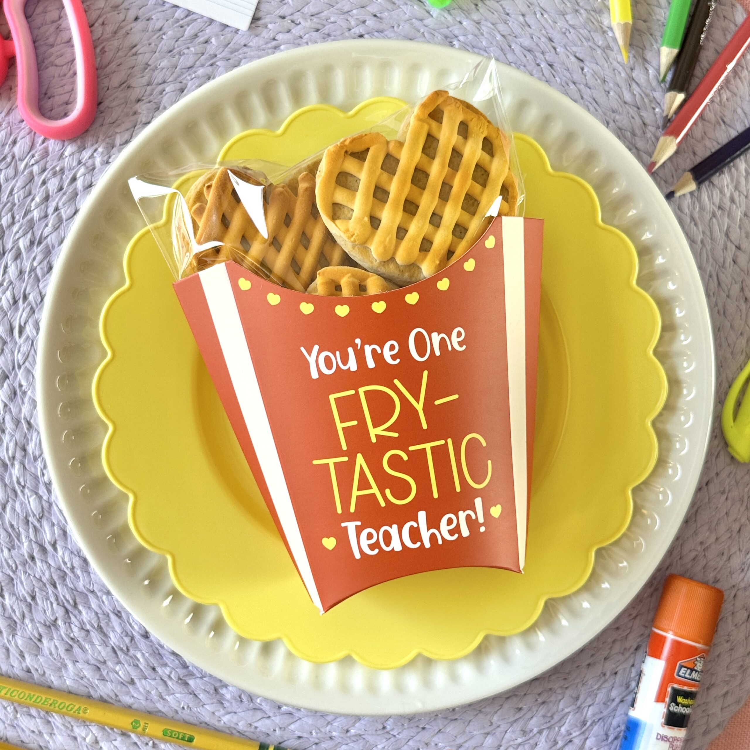 French Fry Cookie Box with Waffle Fry Cookies in Poly Bags
