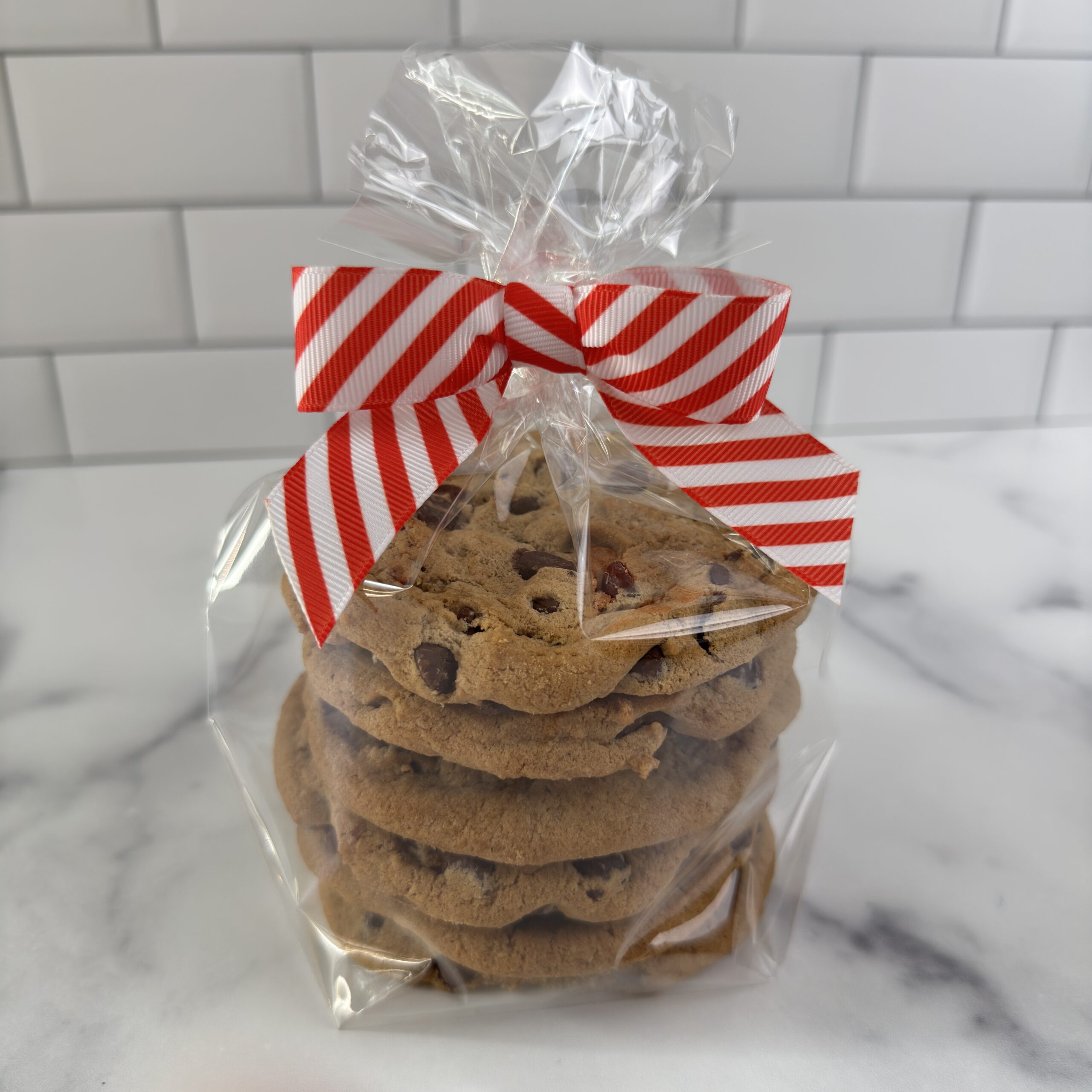 Chocolate Chip Cookies in Gusseted Poly Bag with Pre-Tied Christmas Bow