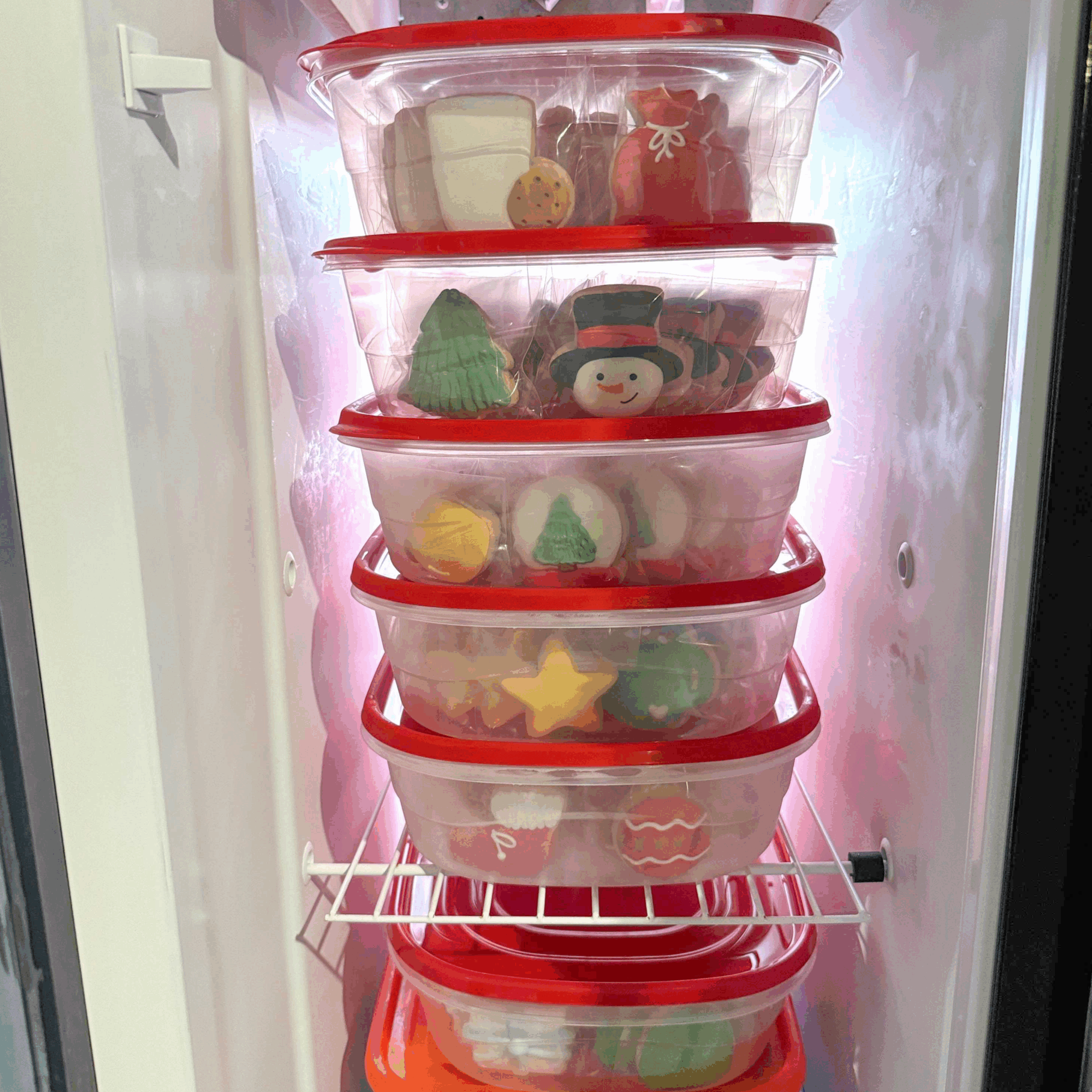 Christmas Cookies in Tupperware for Freezing