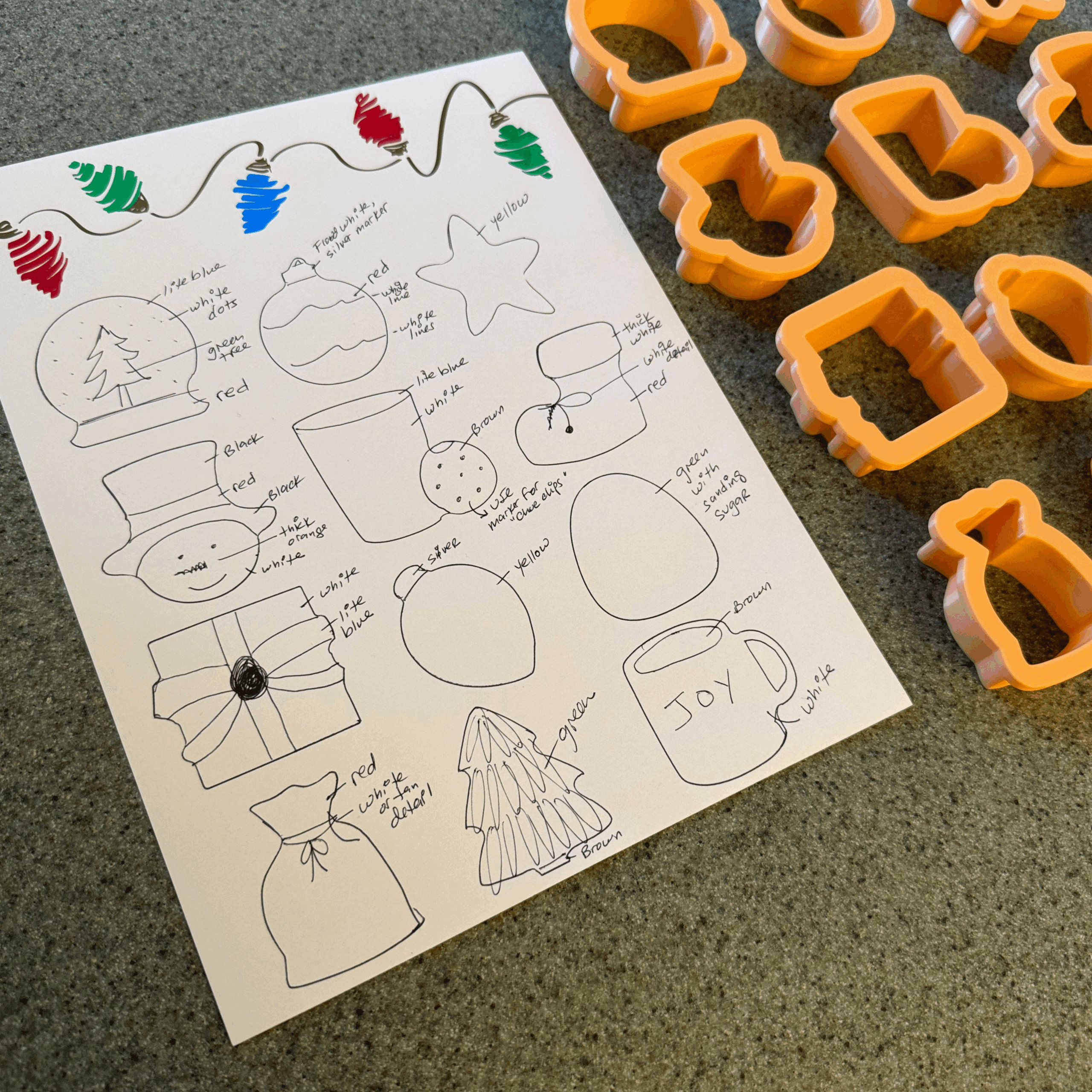 Drawings of Christmas Cookies for Cookie Advent Calendar