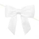 WHITE Double Loop Satin Pre-tied Bow, 3.25” Bow, 5” Twist Tie, 7/8" Ribbon - Pack of 50 Bows