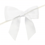 WHITE Double Loop Satin Pre-tied Bow, 3.25” Bow, 5” Twist Tie, 7/8" Ribbon - Pack of 50 Bows - Image 2