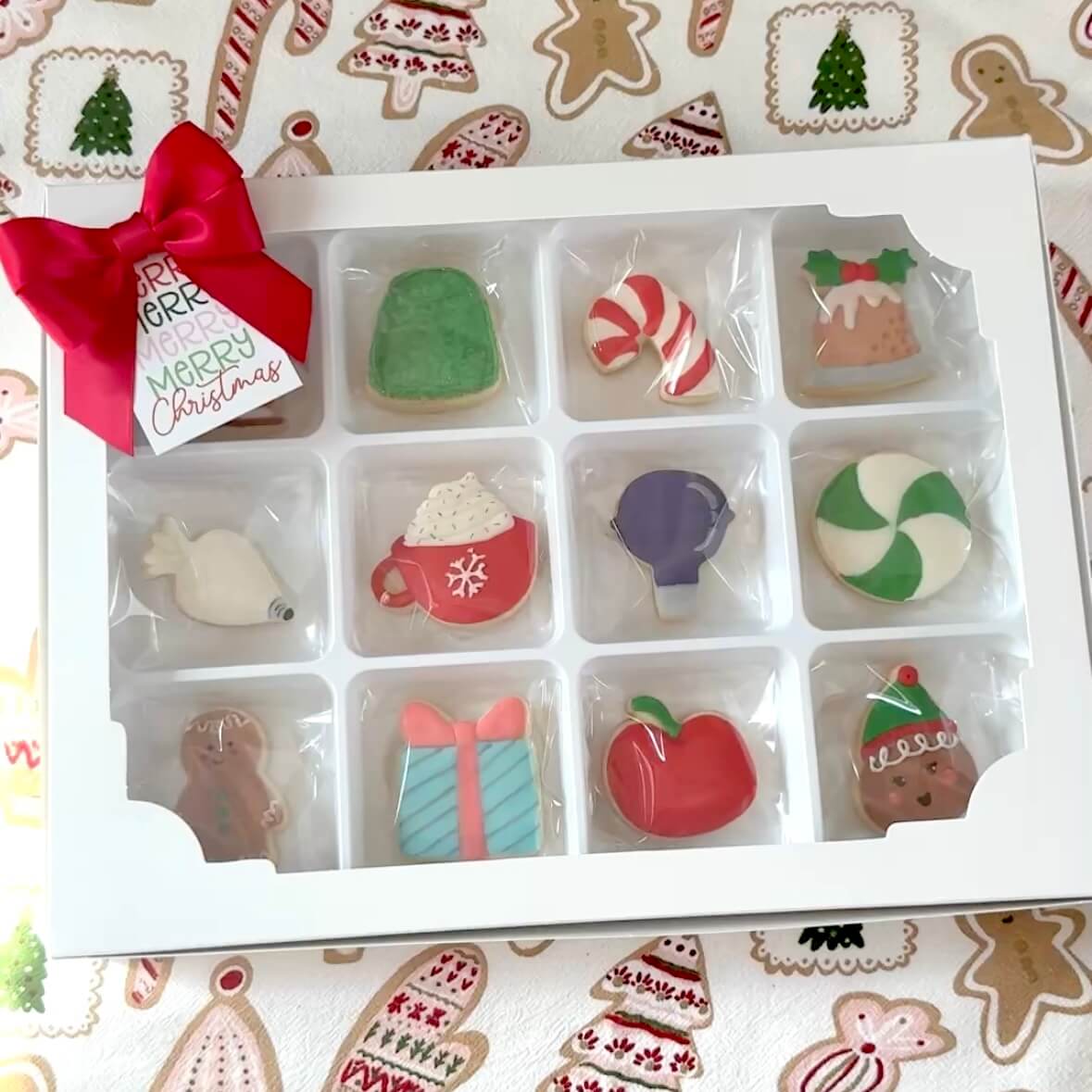 Bento Box with Christmas Cookies and Red Bow