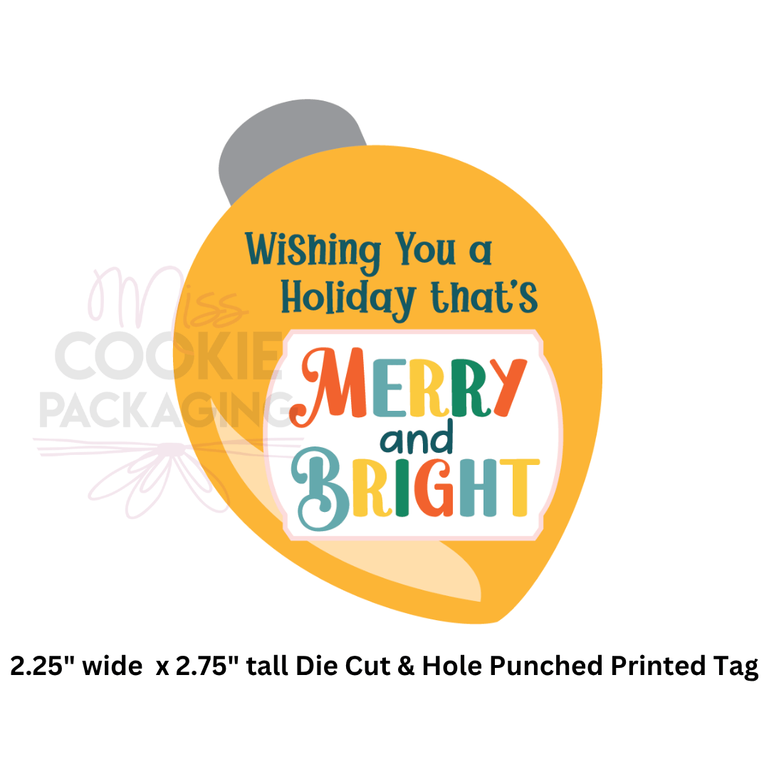 Lightbulb Shaped Die Cut Tag "Merry & Bright" Lightbulb Shaped Die Cut Tag – 25 Printed 2.25" x 2.75" Tags - Image 1