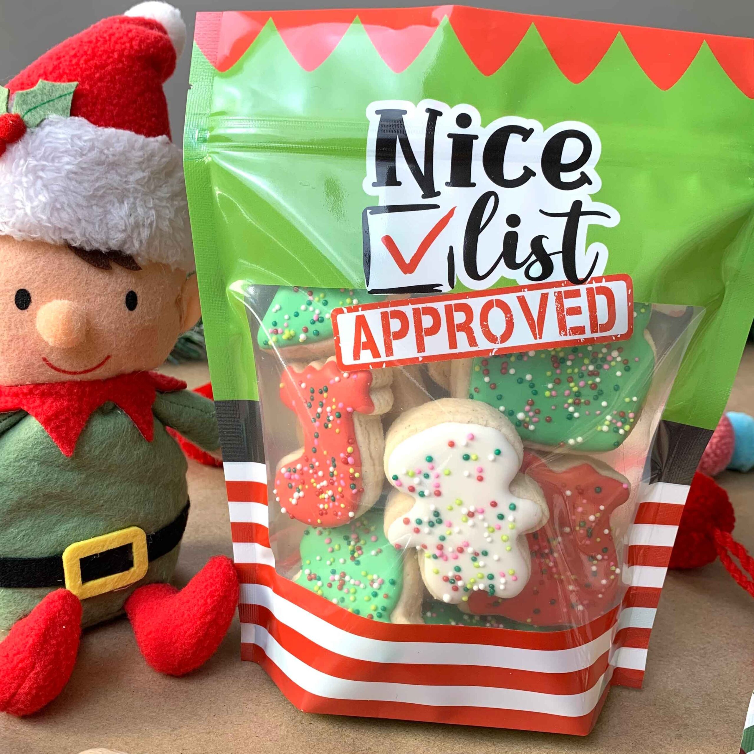 Nice List Elf Stand Up Pouches with Cookies
