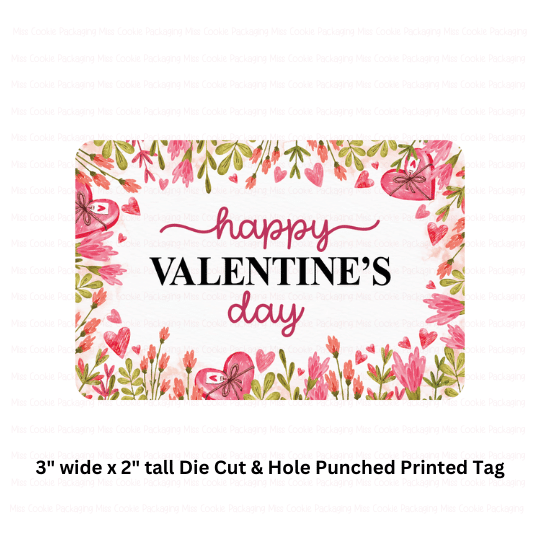 Happy Valentines Floral "Happy Valentine’s Day" Floral Gift Tag Shaped Die Cut Tag – 25 Printed 3" x 2" Tags - Image 1