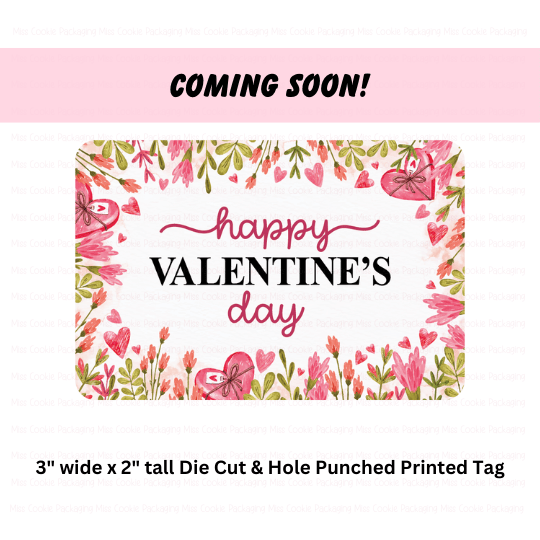 Happy Valentines Floral "Happy Valentine’s Day" Floral Gift Tag Shaped Die Cut Tag – 25 Printed 3" x 2" Tags - Image 1