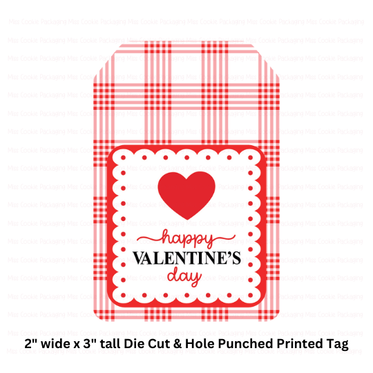 Plaid Happy Valentines "Happy Valentine's Day" Red Plaid Gift Tag Shaped Die Cut Tag – 25 Printed 2" x 3" Tags - Image 1