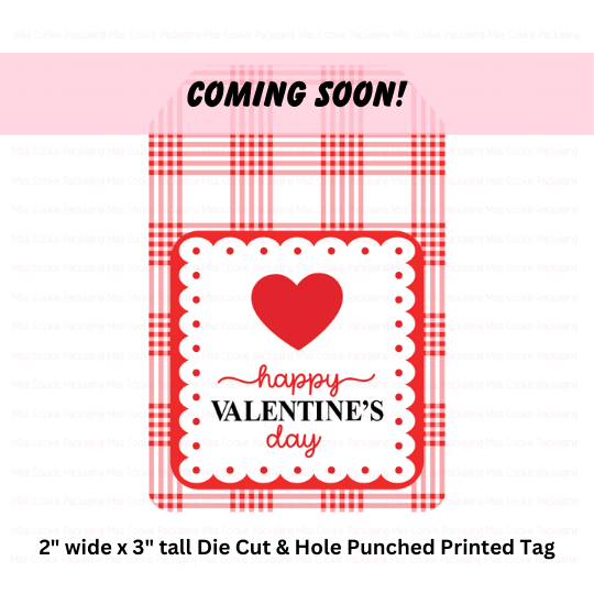 Plaid Happy Valentines "Happy Valentine's Day" Red Plaid Gift Tag Shaped Die Cut Tag – 25 Printed 2" x 3" Tags - Image 1
