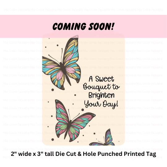 Sweet Bouquet Butterfly "A Sweet Bouquet to Brighten Your Day!" Gift Tag Shaped Die Cut Tag – 25 Printed 2" x 3" Tags - Image 1