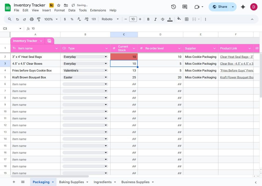 If the current stock value is at or below your set re-order level, it will turn red