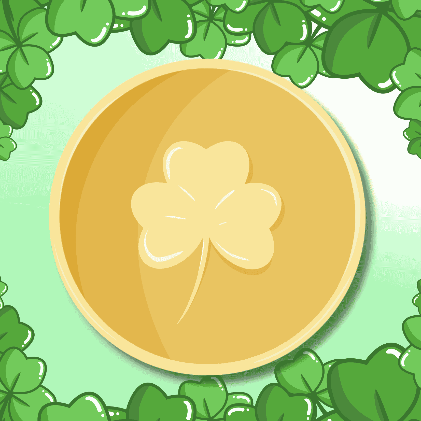 Gold Coin Illustration on Shamrock Background