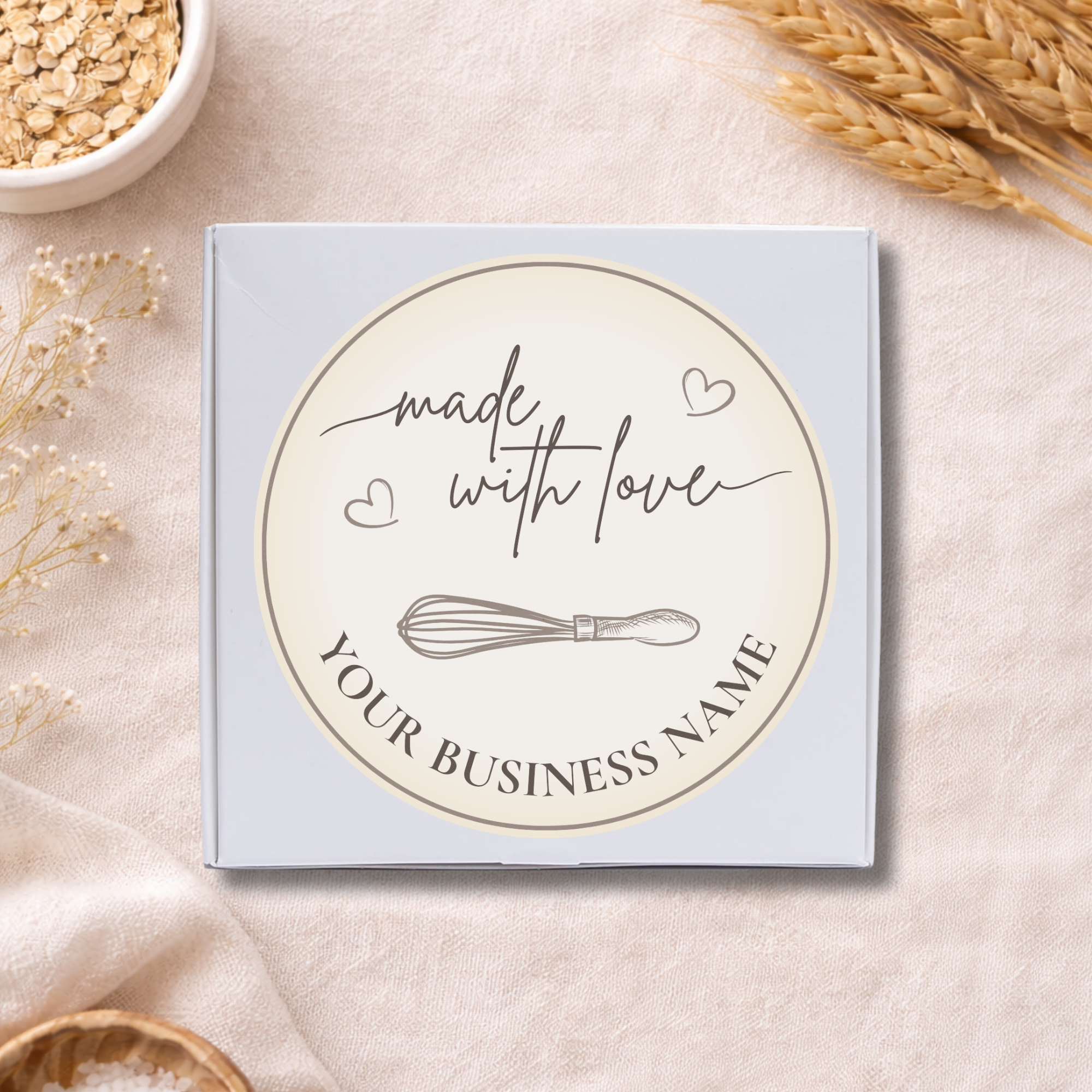 4 x 4 white pizza box with customizable sticker mockup