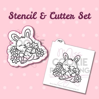 bunny with carrot and daisies cutter and matching stencil set