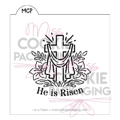 he is risen cross with lilies and palms easter pyo setencil