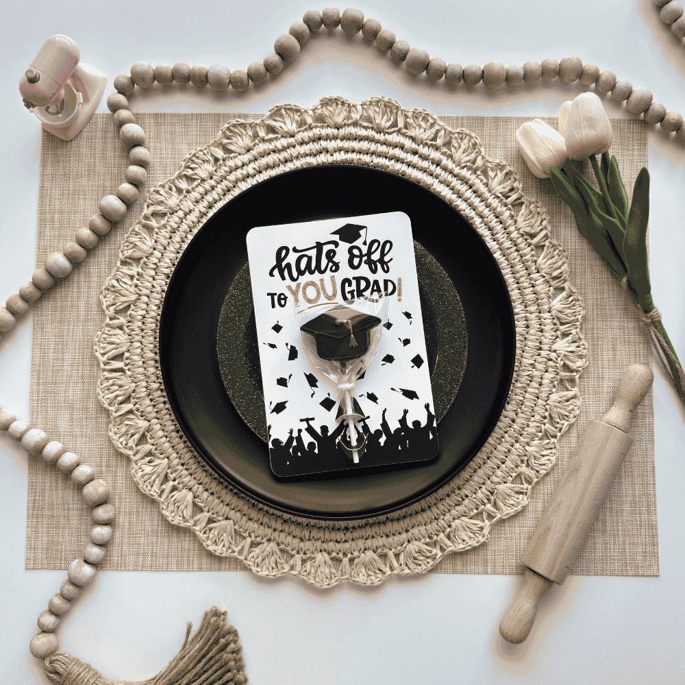 graduation cake pop card with cap cake pop