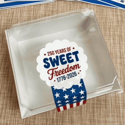 sweet freedom scalloped on white box