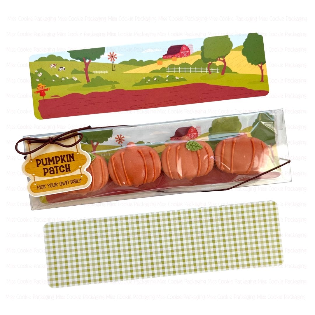 Pumpkin Patch Greaseproof Backer 7 Greaseproof Backer - Pumpkin Patch Scene - 9.5" x 2.625" (for 3" x 12" and 3" x 13" Clear Bag) - Image 1
