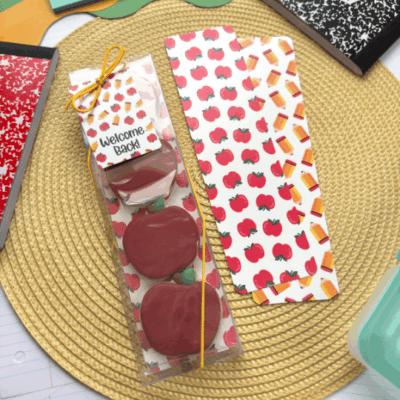 apples pencils welcome back tall backer with cookies