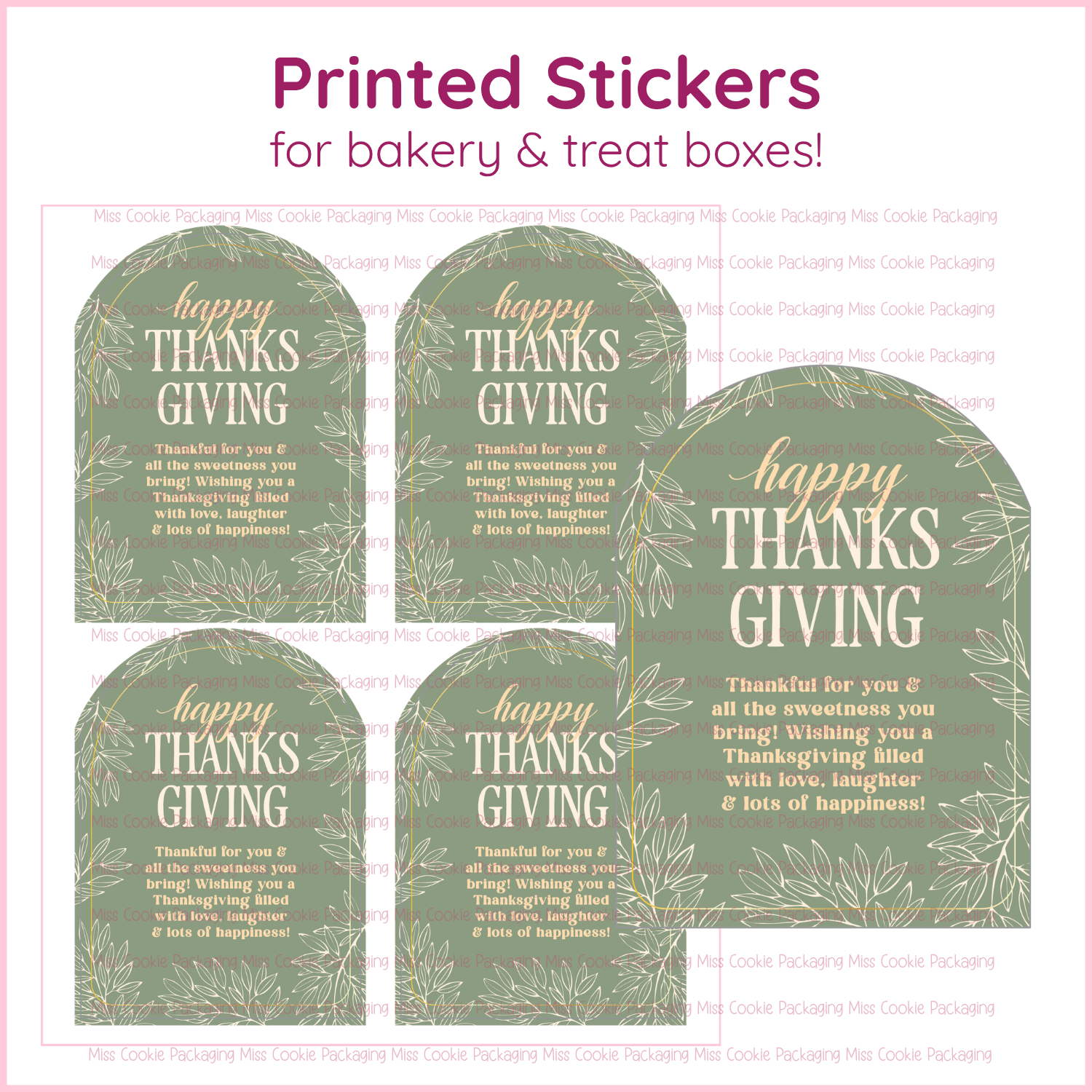 Happy thanksgiving arched sticker Sage Green "Happy Thanksgiving" - 1 Printed Sheet - 4 Arched Stickers - 3.5" wide x 4.75" tall - Image 1