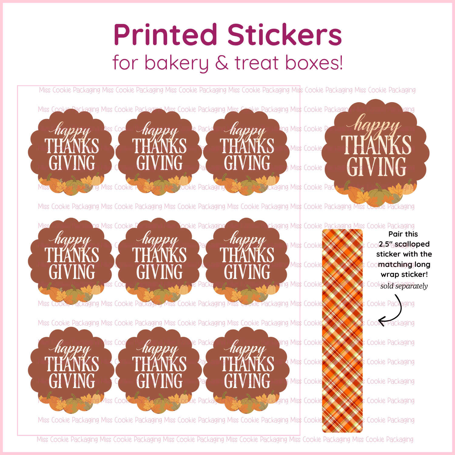 thanksgiving scalloped sticker "Happy Thanksgiving" - 1 Printed Sheet - 9 Scalloped Stickers - 2.5" Round - Image 1