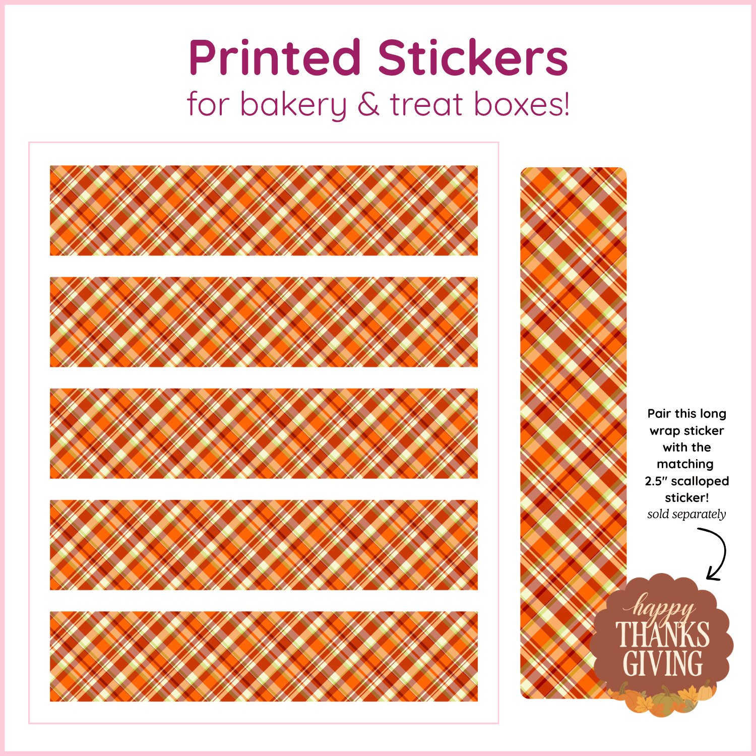 warm plaid wrap stickers Thanksgiving Plaid Pattern - 1 Printed Sheet - 5 Long Wrap Stickers - 1.5" wide x 7.5" tall - Image 1